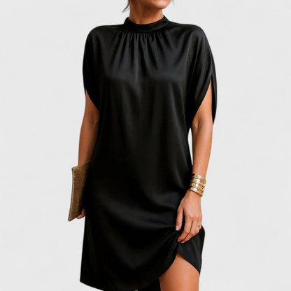 Satin Mock Neck Mini Dress