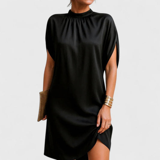 Satin Mock Neck Mini Dress