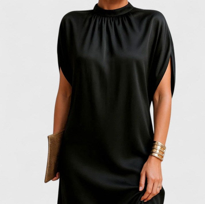Satin Mock Neck Mini Dress