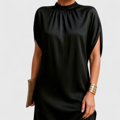 Satin Mock Neck Mini Dress