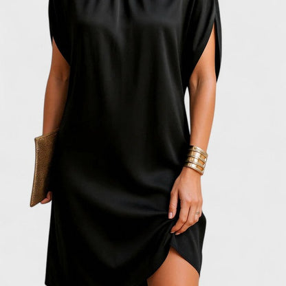 Satin Mock Neck Mini Dress