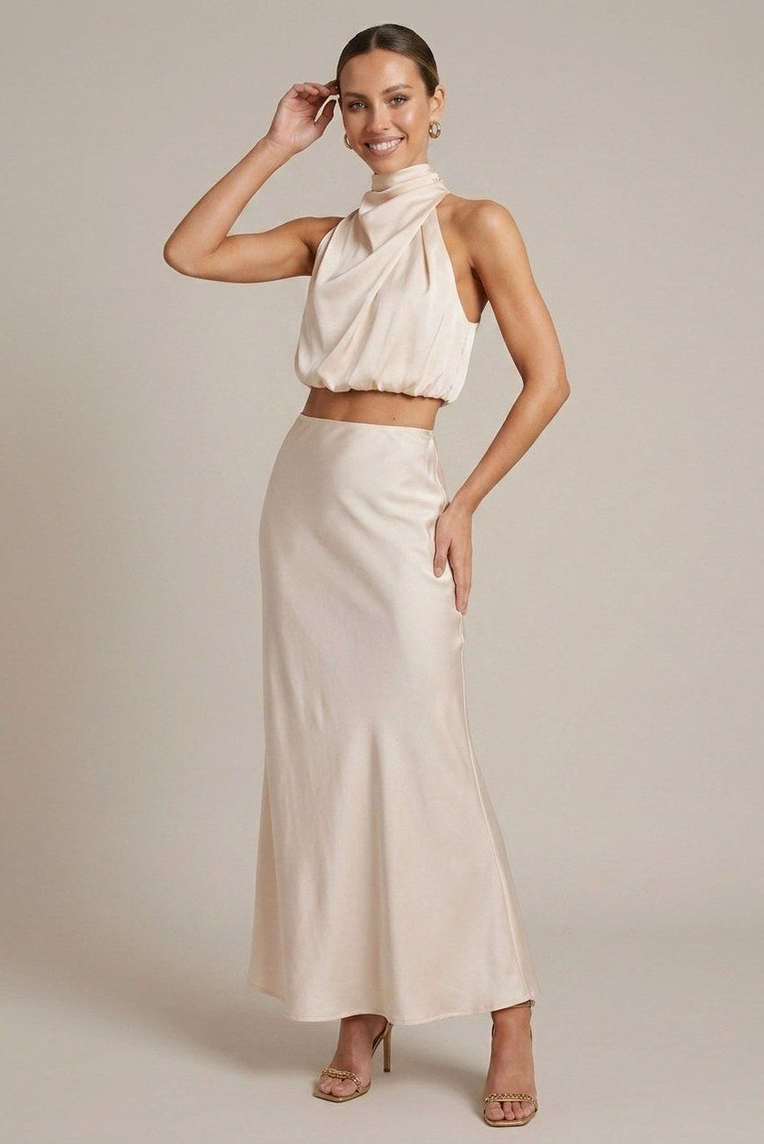 Satin Mock Neck Two Piece Set