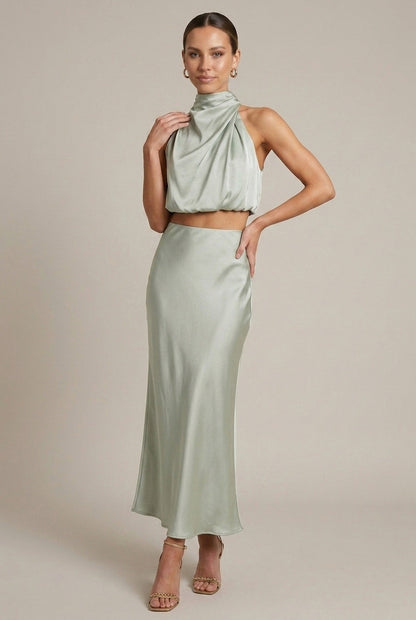 Satin Mock Neck Two Piece Set