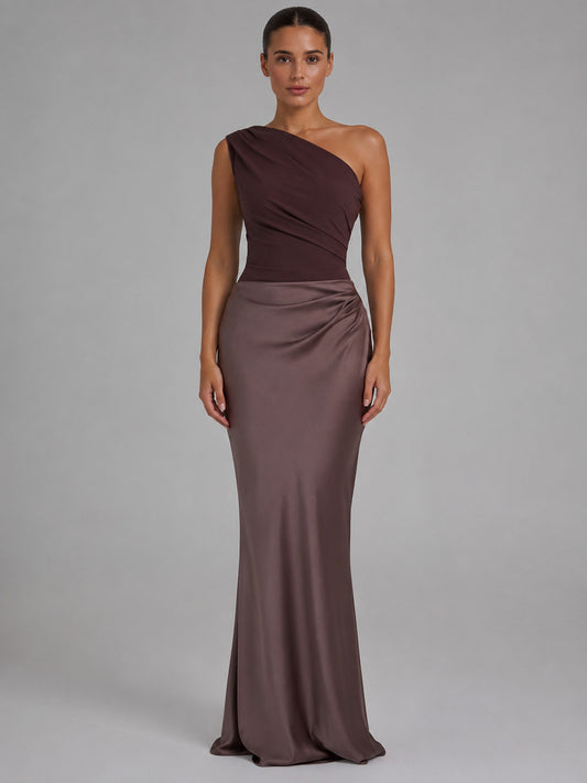 Satin One Shoulder Maxi Dress