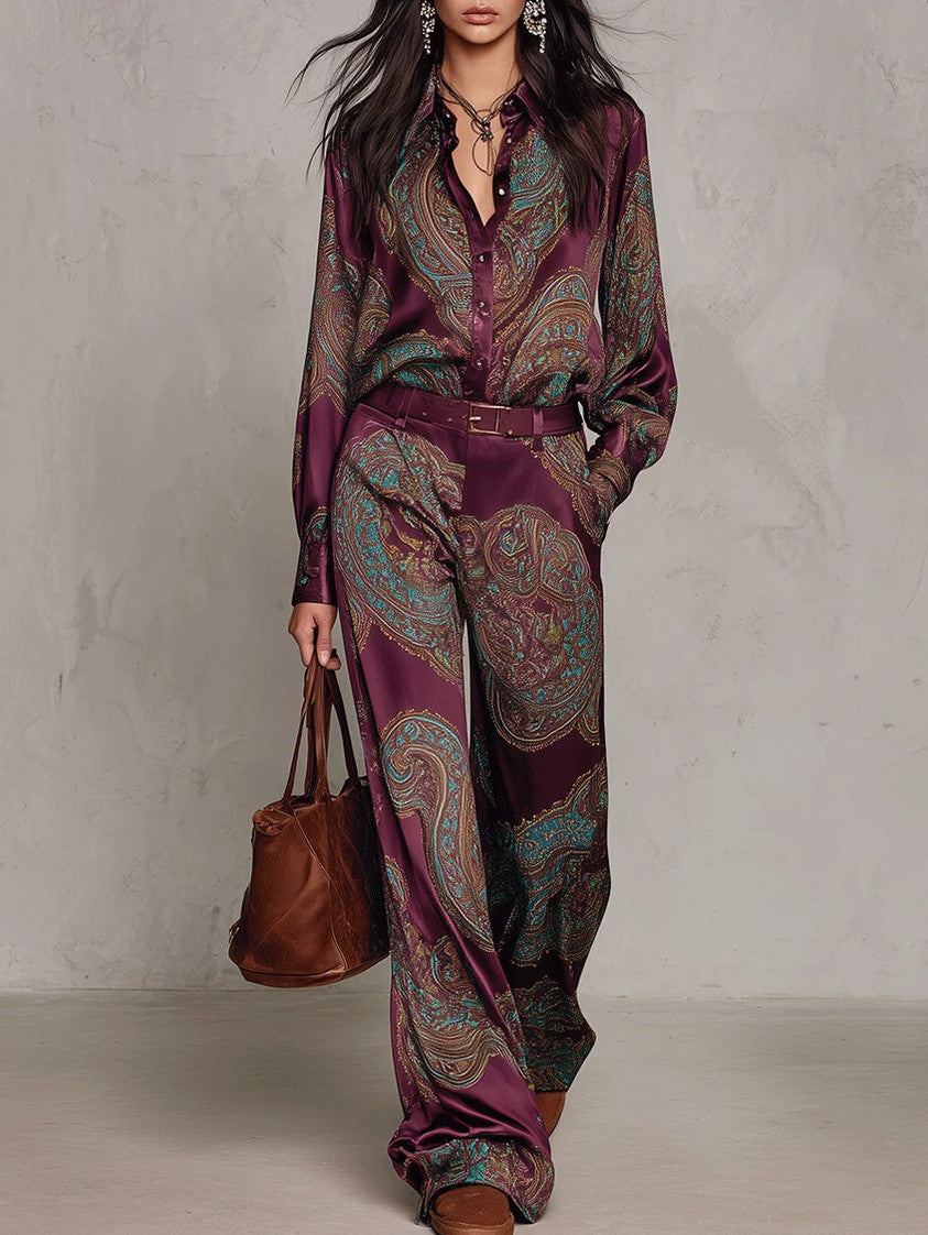 Satin Paisley Long Sleeve Matching Set