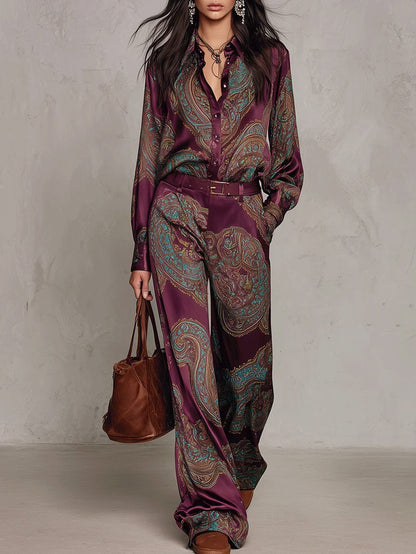Satin Paisley Long Sleeve Matching Set