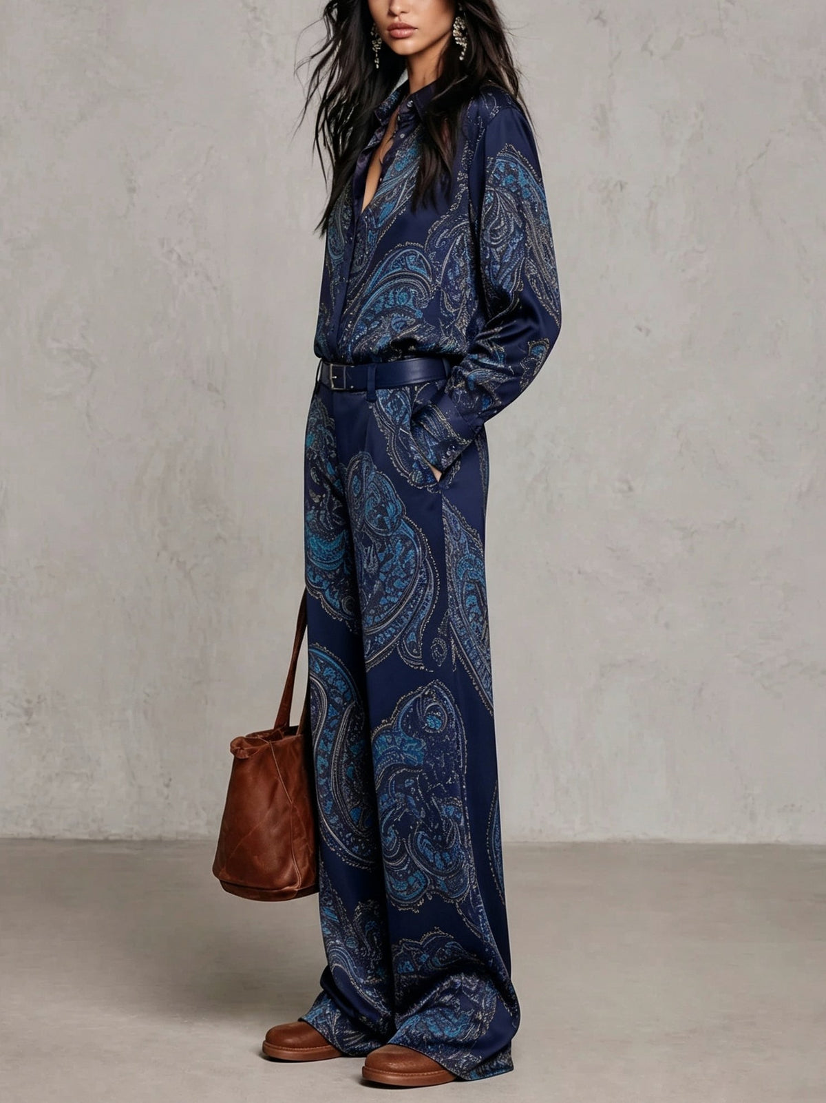 Satin Paisley Long Sleeve Matching Set