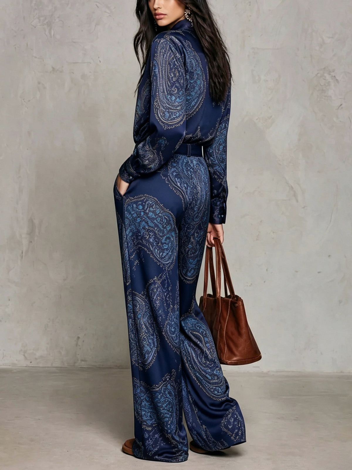 Satin Paisley Long Sleeve Matching Set