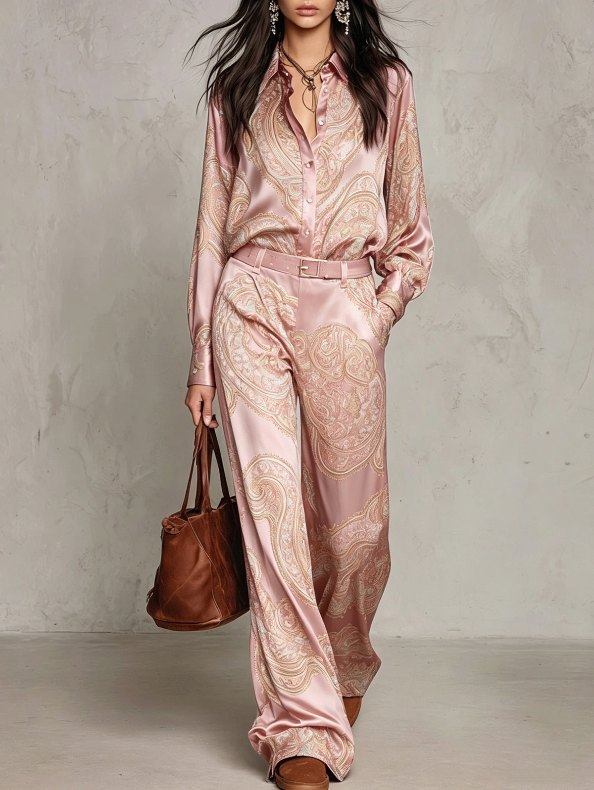 Satin Paisley Long Sleeve Matching Set