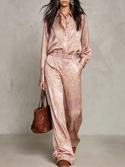Satin Paisley Long Sleeve Matching Set