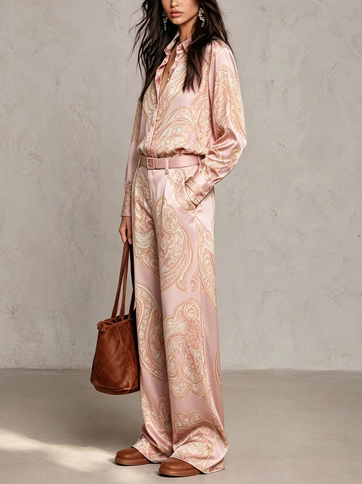 Satin Paisley Long Sleeve Matching Set