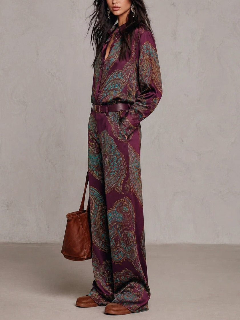 Satin Paisley Long Sleeve Matching Set
