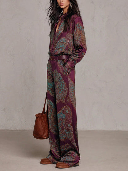 Satin Paisley Long Sleeve Matching Set