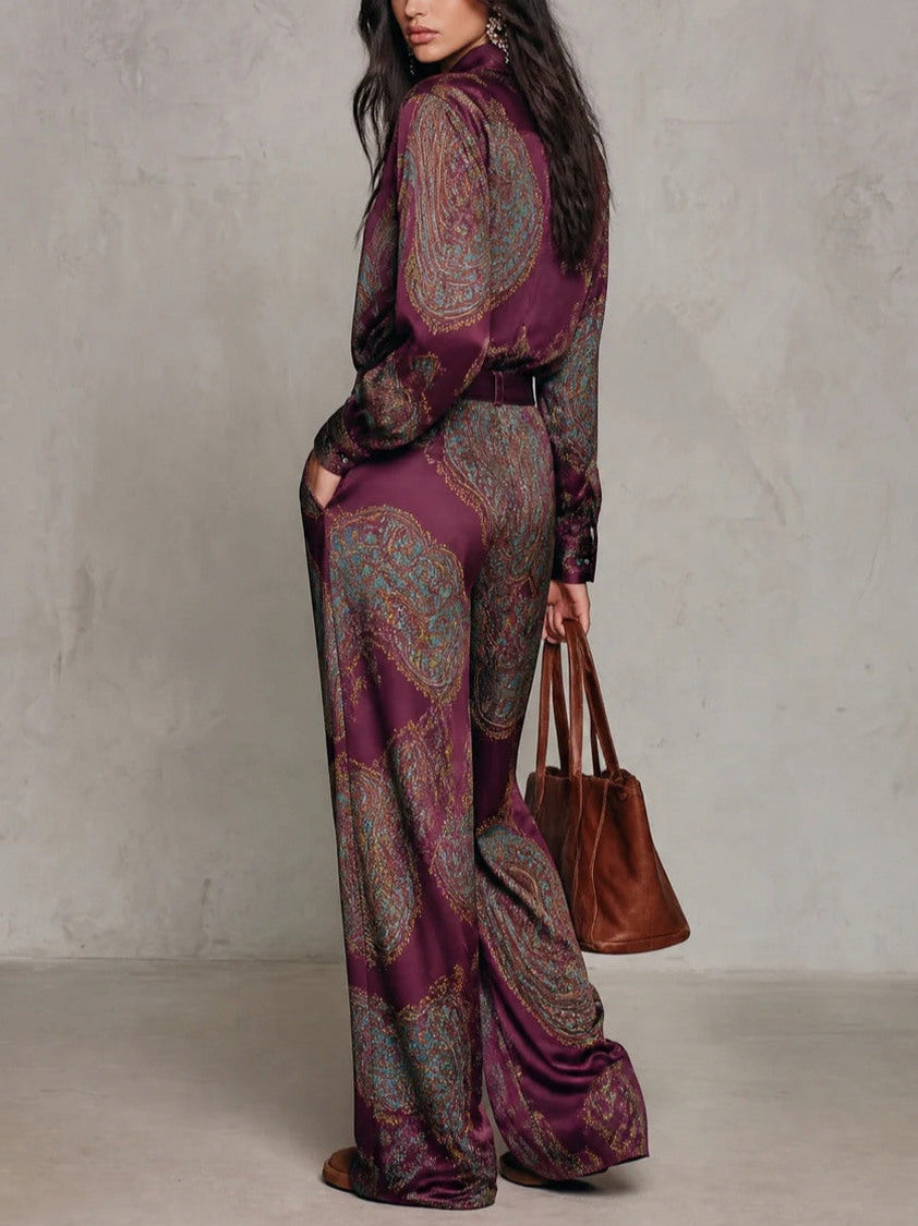 Satin Paisley Long Sleeve Matching Set