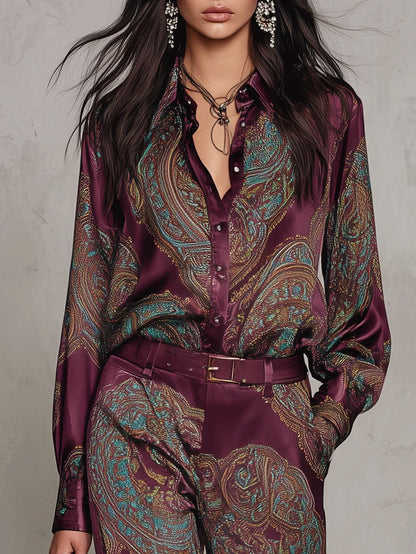 Satin Paisley Long Sleeve Matching Set