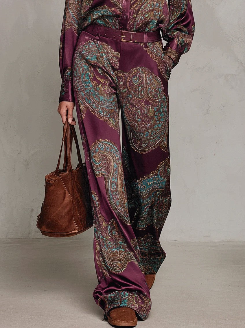 Satin Paisley Long Sleeve Matching Set