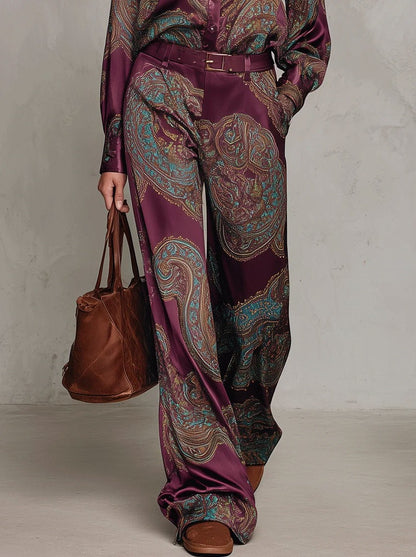 Satin Paisley Long Sleeve Matching Set