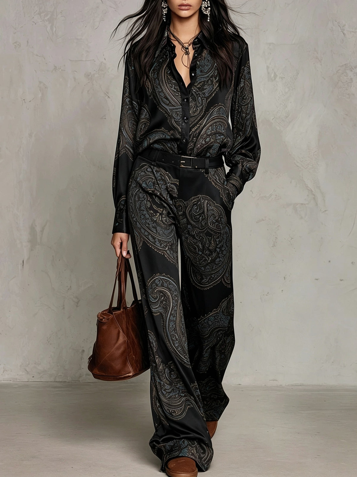 Satin Paisley Long Sleeve Matching Set