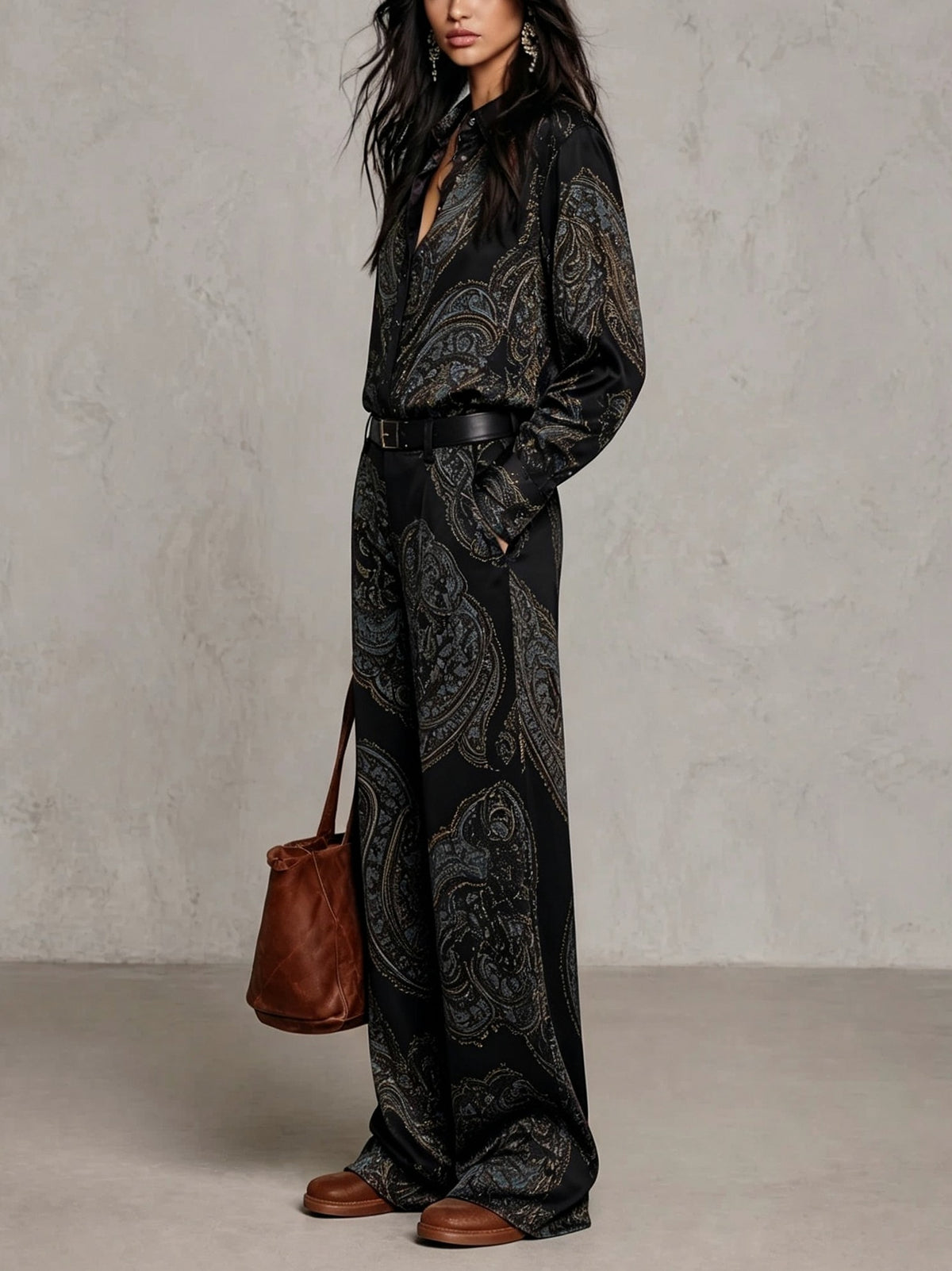 Satin Paisley Long Sleeve Matching Set