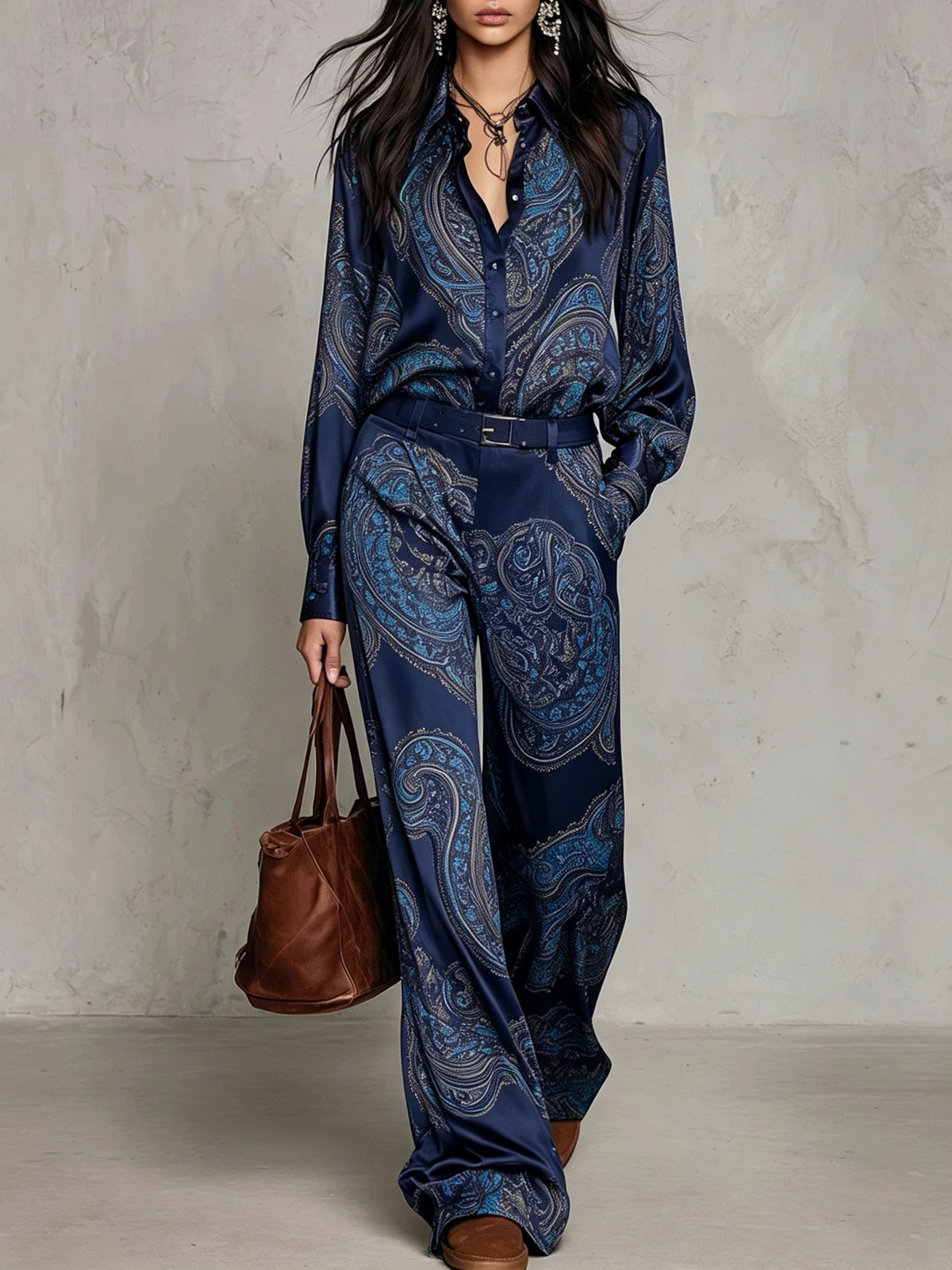 Satin Paisley Long Sleeve Matching Set