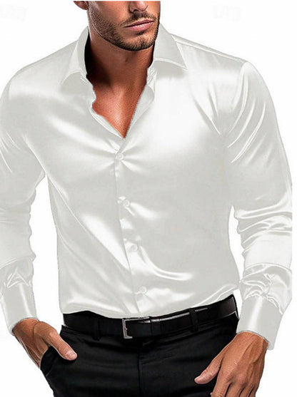 Satin Slim Fit Spread Collar Dress Shirt