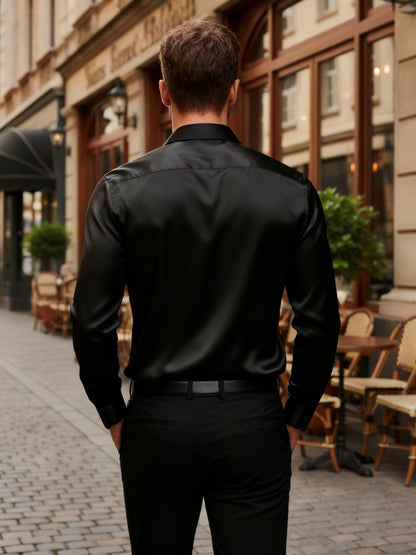 Satin Slim Fit Long Sleeve Dress Shirt