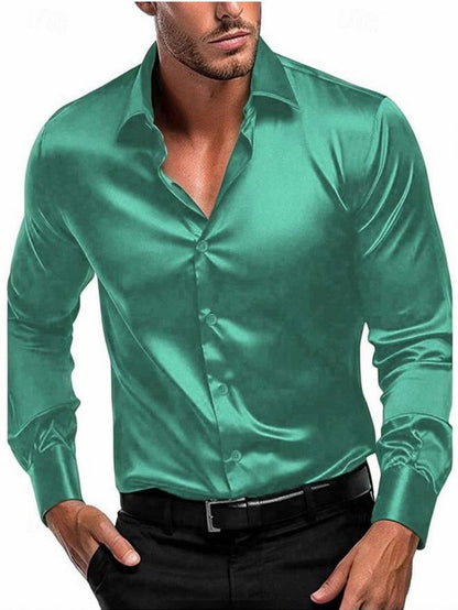 Satin Slim Fit Spread Collar Dress Shirt