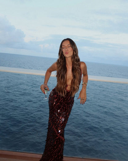 Sequin Cutout Slip Maxi Dress