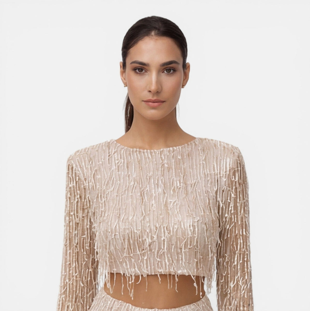Sequin Fringe Long Sleeve Two Piece Set
