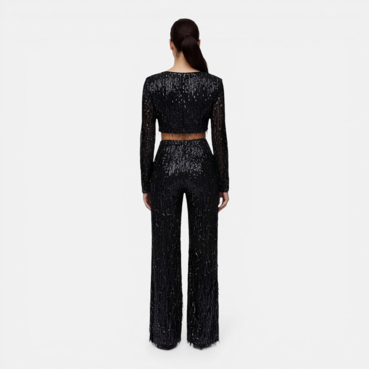 Sequin Fringe Long Sleeve Two Piece Set