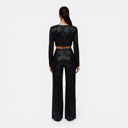 Sequin Fringe Long Sleeve Two Piece Set