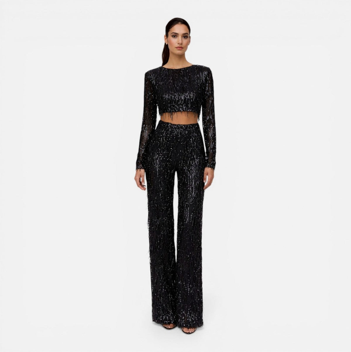 Sequin Fringe Long Sleeve Two Piece Set