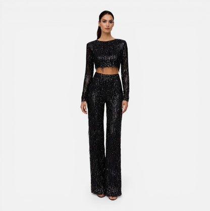 Sequin Fringe Long Sleeve Two Piece Set