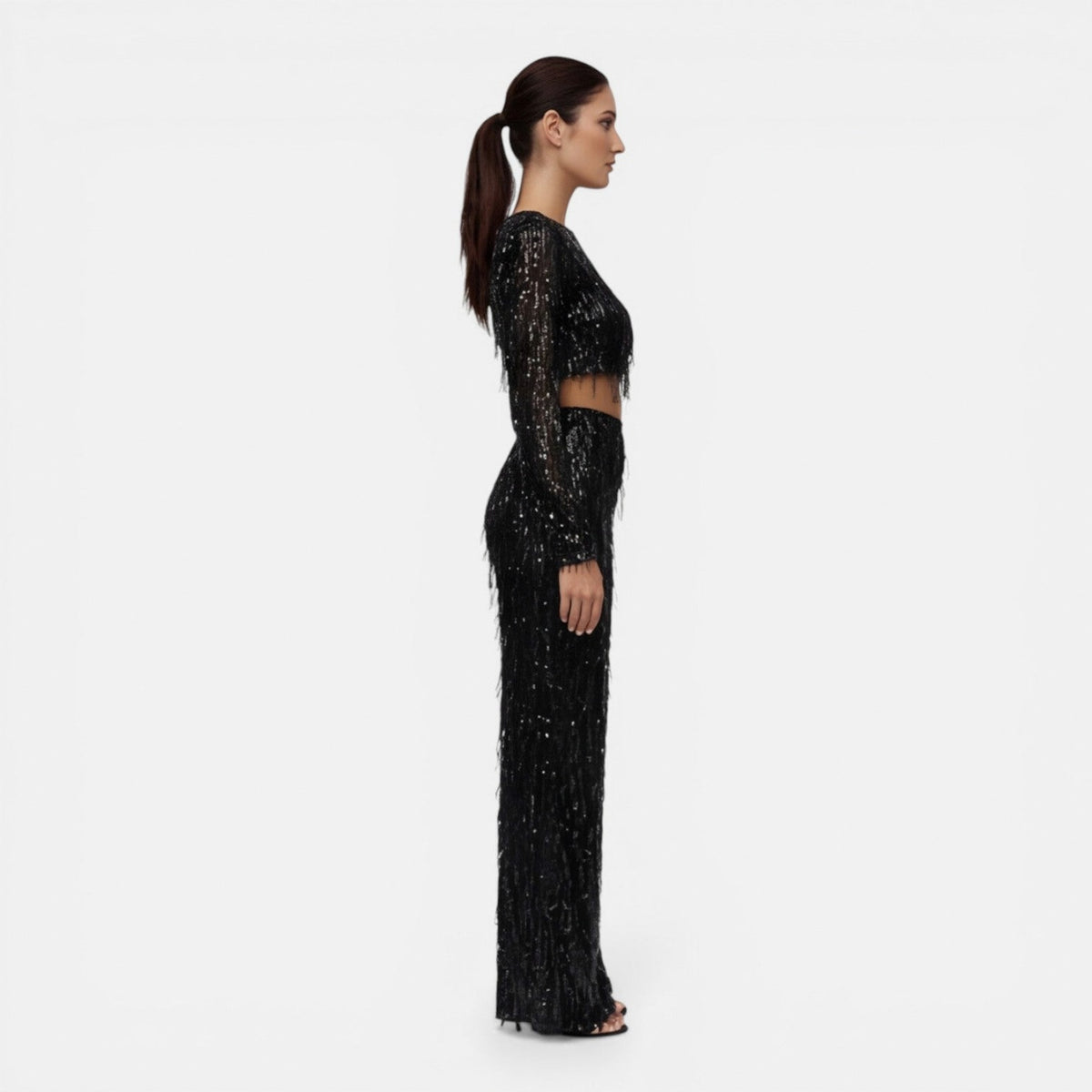Sequin Fringe Long Sleeve Two Piece Set