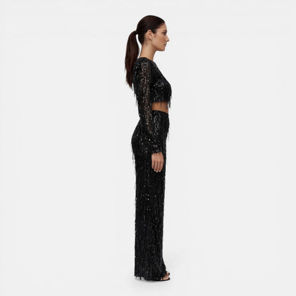 Sequin Fringe Long Sleeve Two Piece Set