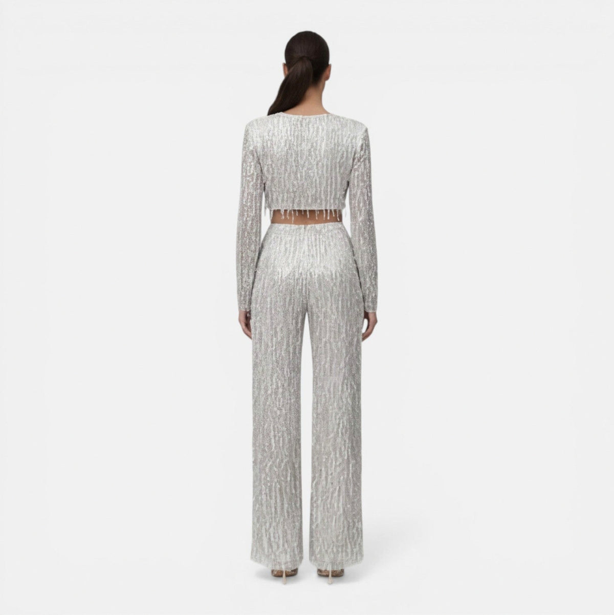 Sequin Fringe Long Sleeve Two Piece Set