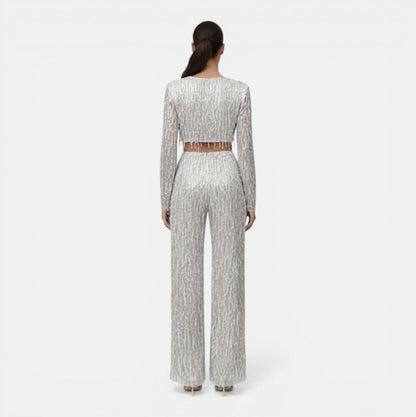Sequin Fringe Long Sleeve Two Piece Set