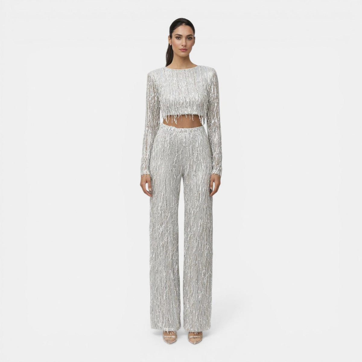 Sequin Fringe Long Sleeve Two Piece Set