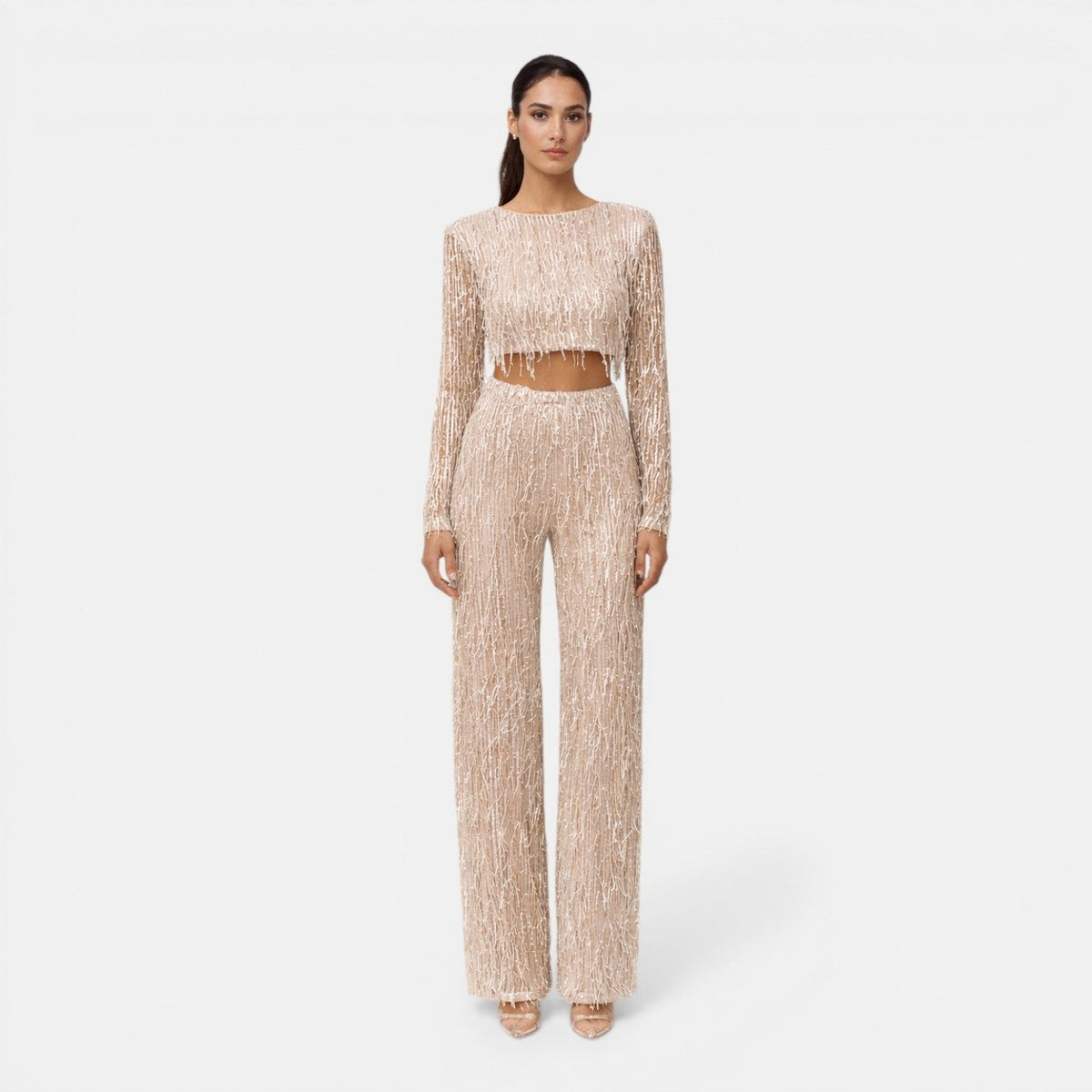Sequin Fringe Long Sleeve Two Piece Set