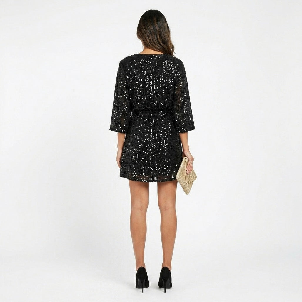 Sequin 3/4 Sleeve Mini Dress