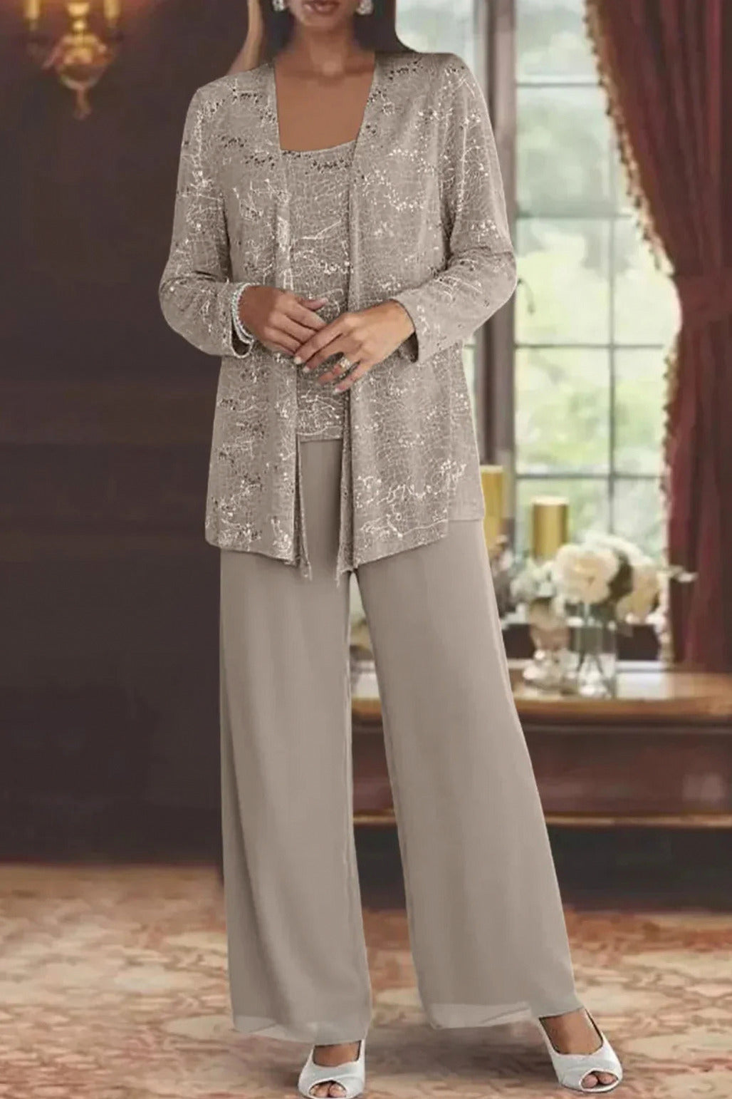 Sequin Long Sleeve Wide Leg Set