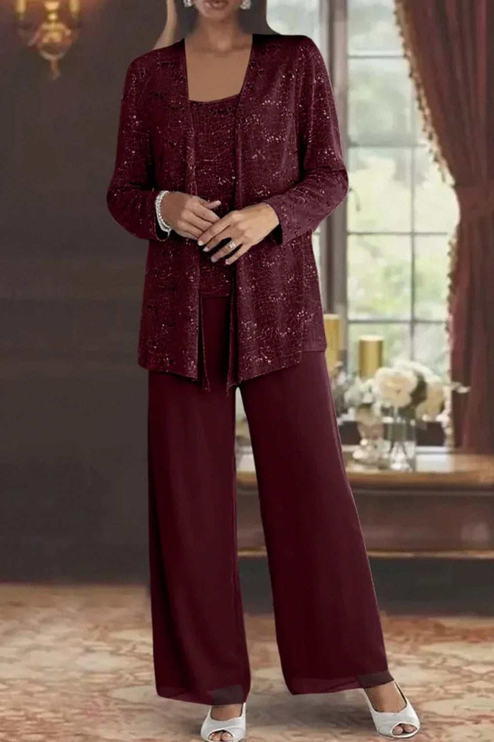 Sequin Long Sleeve Wide Leg Set