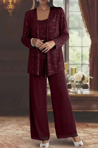 Sequin Long Sleeve Wide Leg Set