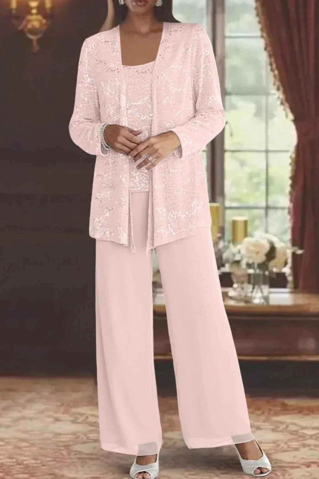 Sequin Long Sleeve Wide Leg Set