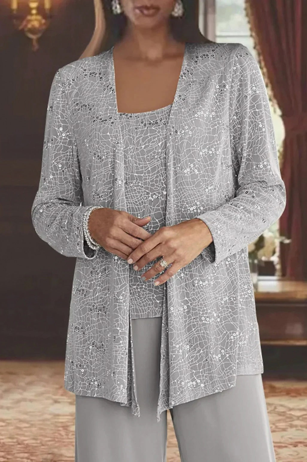 Sequin Long Sleeve Wide Leg Set