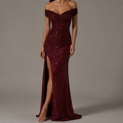 Sequin Off Shoulder Maxi Dress