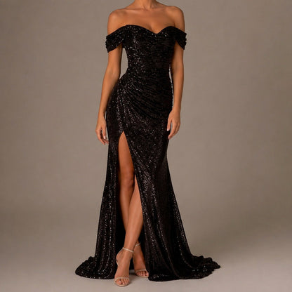Sequin Off Shoulder Maxi Dress