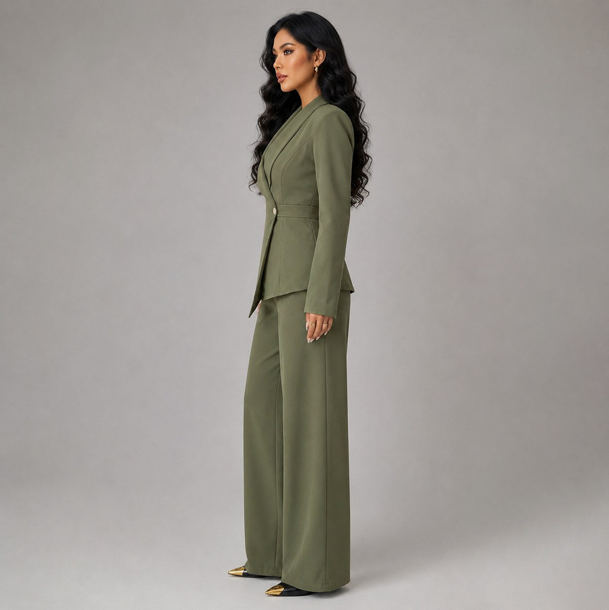 Shawl Collar Asymmetric Pants Matching Set