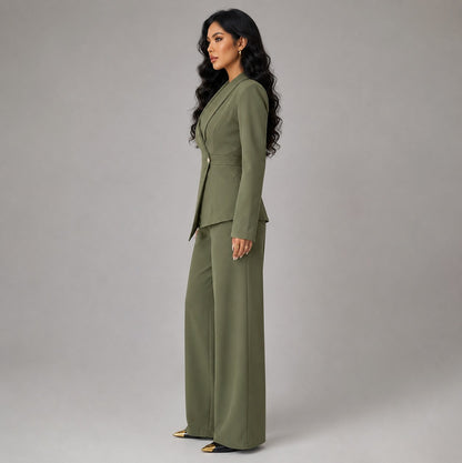 Shawl Collar Asymmetric Pants Matching Set