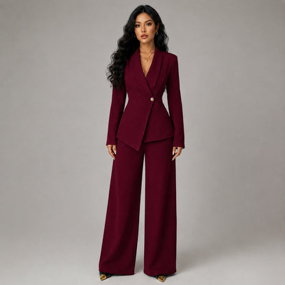 Shawl Collar Asymmetric Pants Matching Set
